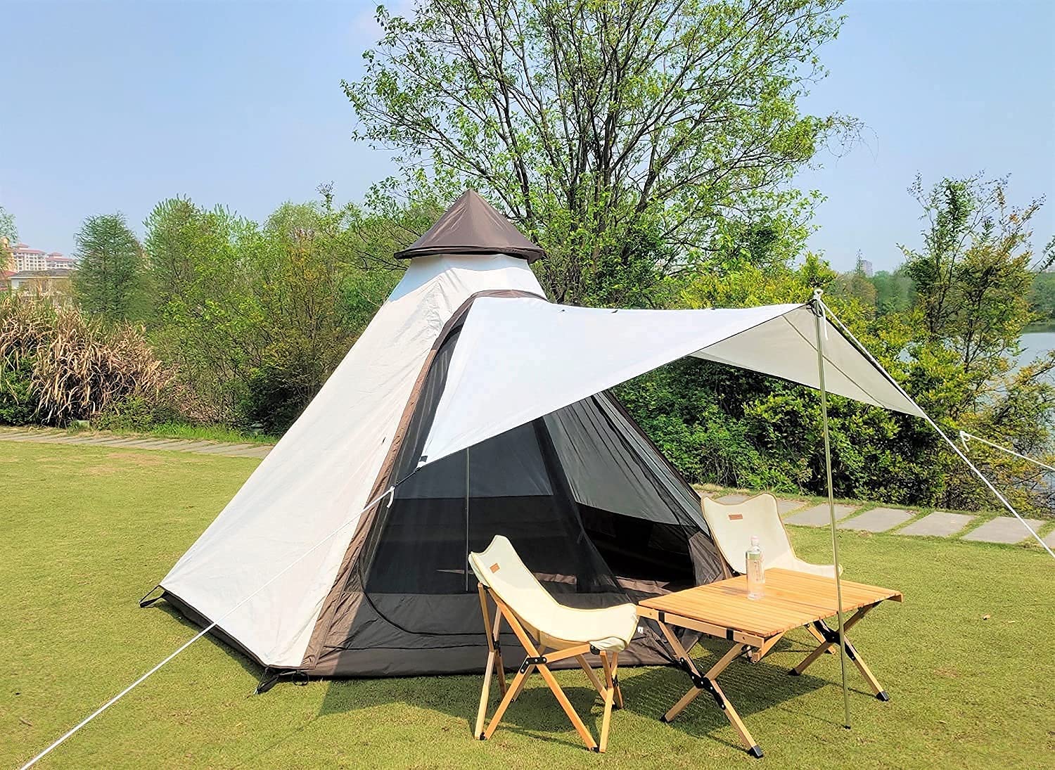 12x 10 x8Large Space Tower Bell Tipi Tent for Family 3-4 Person Camping Tents Double Layers Lightweight Waterproof Teepee Pyrami
