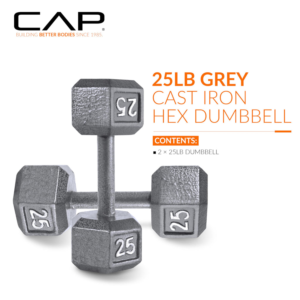 Cap Barbell Cast Iron Hex Dumbbell, Pair, 25 Lb