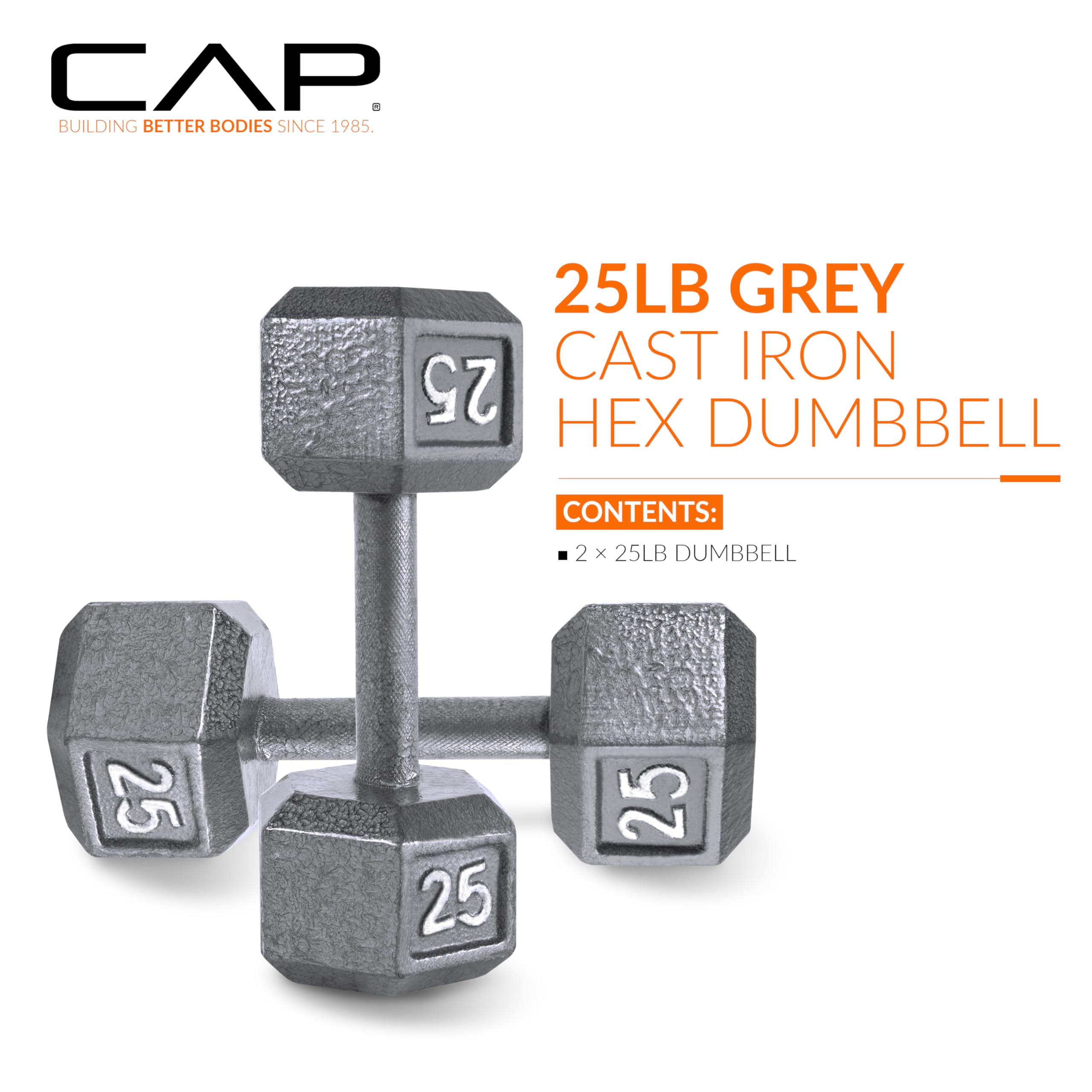 Cap Barbell Cast Iron Hex Dumbbell, Pair, 25 Lb