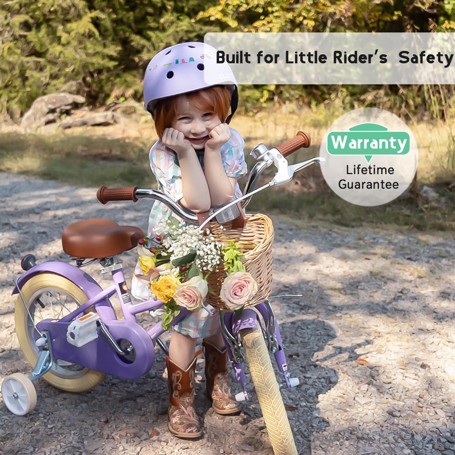 Glerc Little Molly 12 Inch Kids Bike, Retro Cruiser Girls Bicycle for Children Ages 2-4 Years Old, Toddler Bike with Wicker Bask