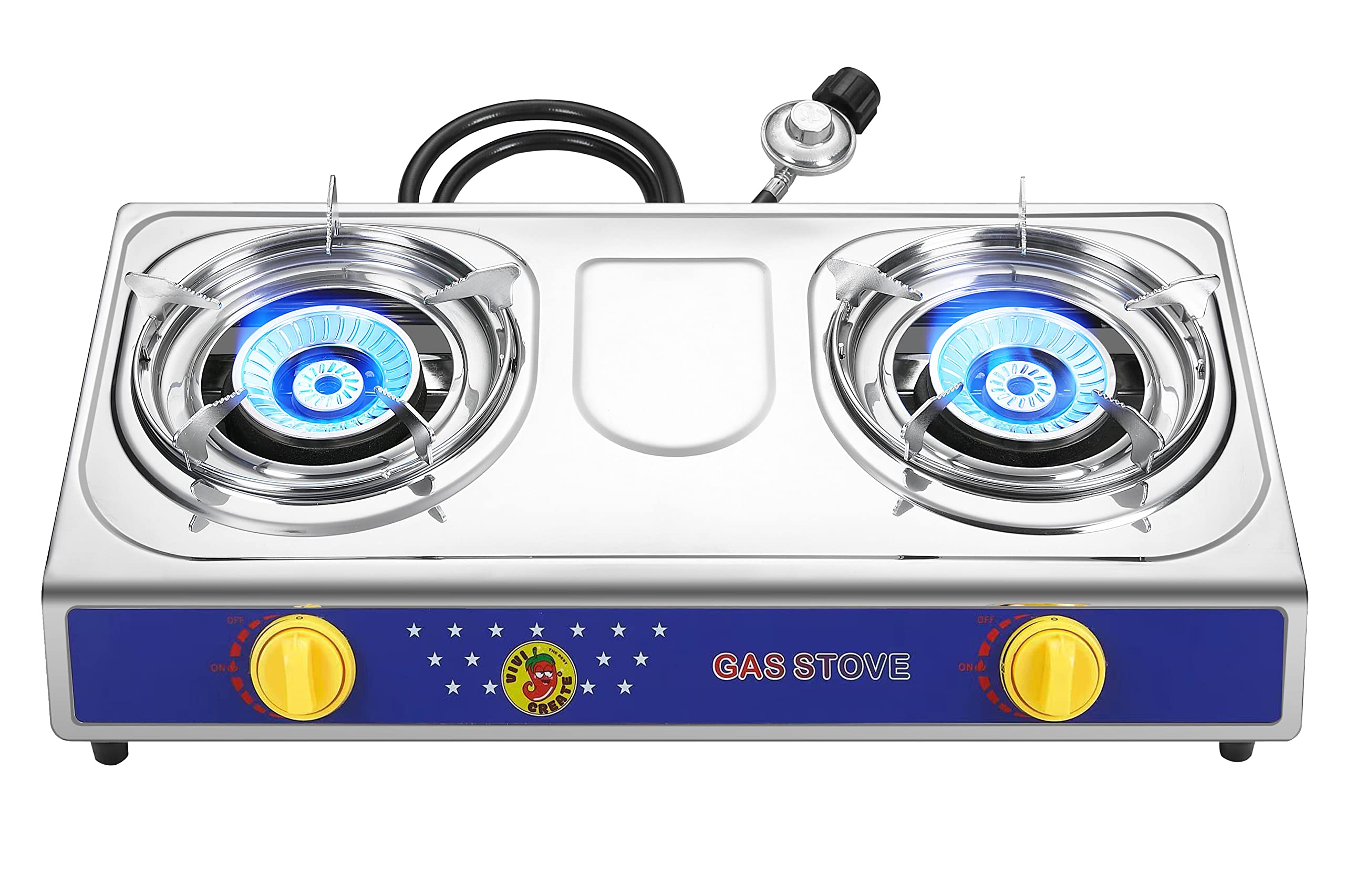 Vivicreate 25000 Btu 2 Burner Stainless Steel Panel Auto Ignition Camping Propane Gas Outdoor Garden Garden Fishing Hiking Camp 