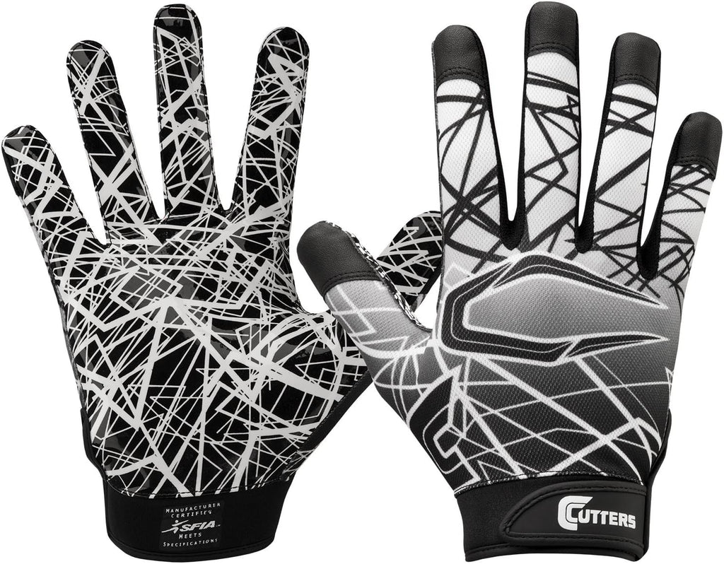 Cutters Football Gloves - Game Day Football Receiver Gloves with High Tack Silicone Grip, Superior Support and Protection - Blac