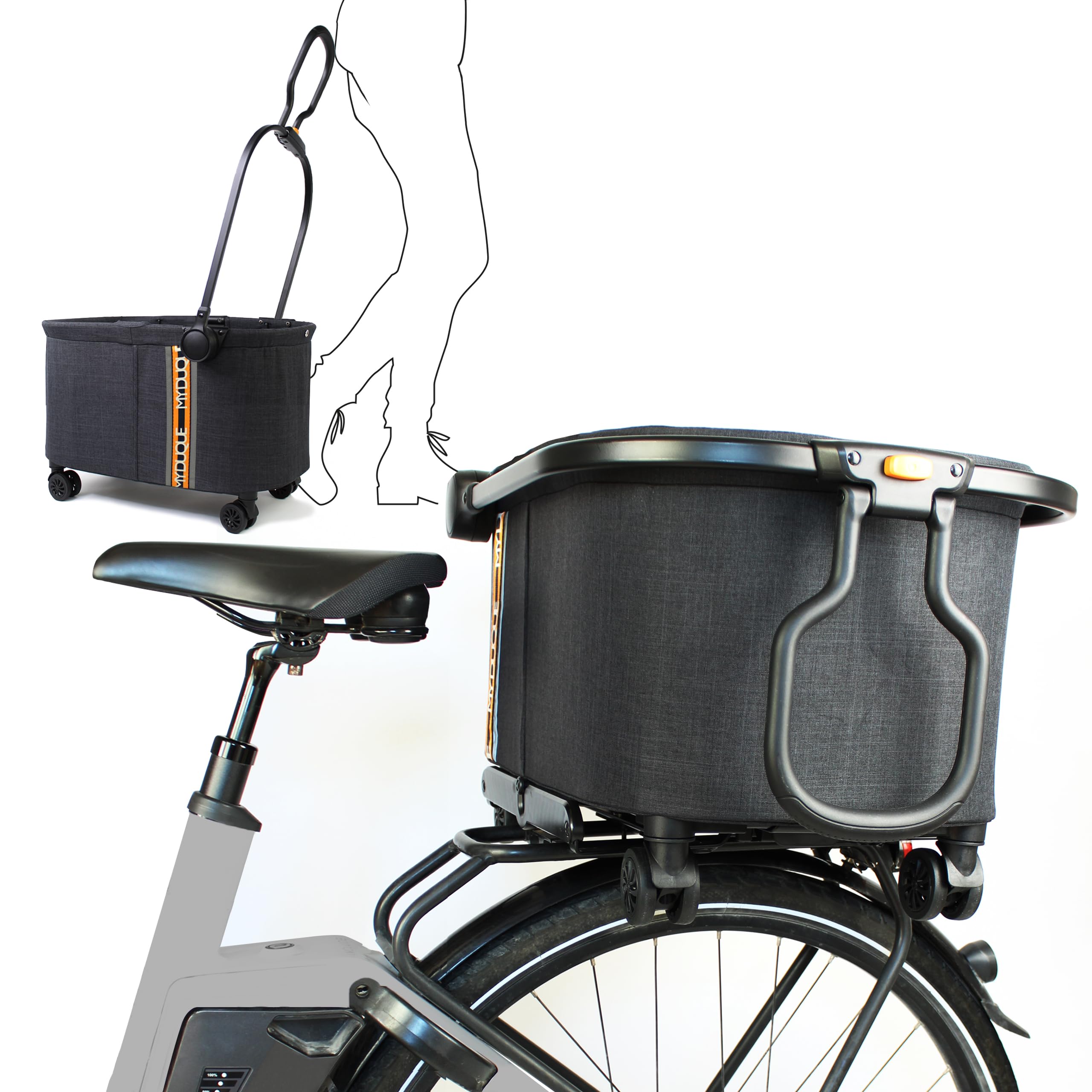 MY DUQUE - Multi 2-in-1 Bicycle Basket and Shopping Trolley, Foldable, Includes Brackets, Quick use, Bicycle Bag, Bicycle Access