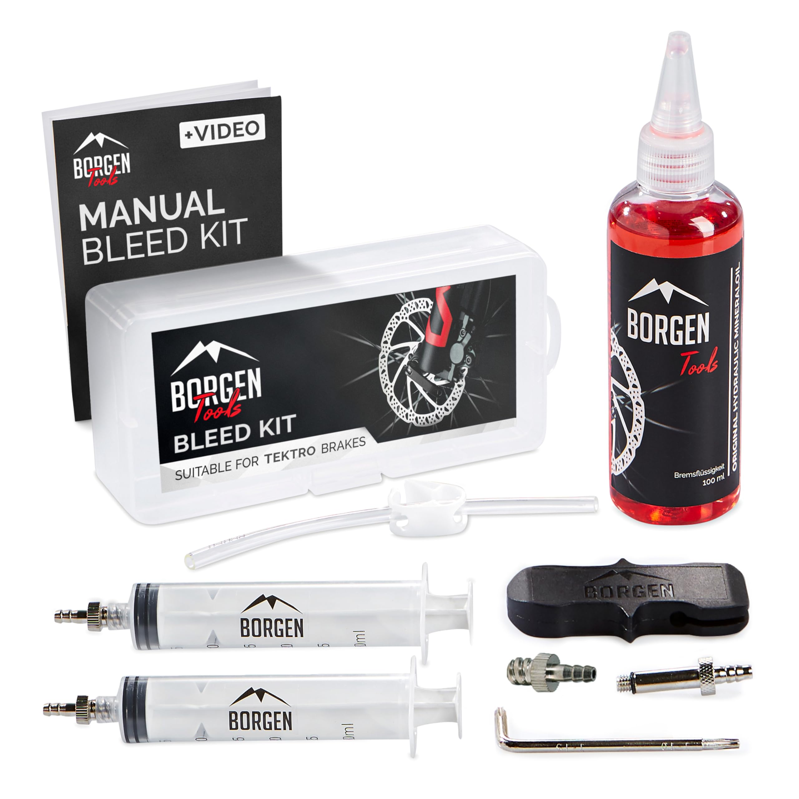 Borgen Bike Brake Bleed Kit For Tektro-Trp Hydraulic Disc Brakes I Bicycle Bleed Kit With 100Ml (3.4Oz) Hydraulic System Mineral