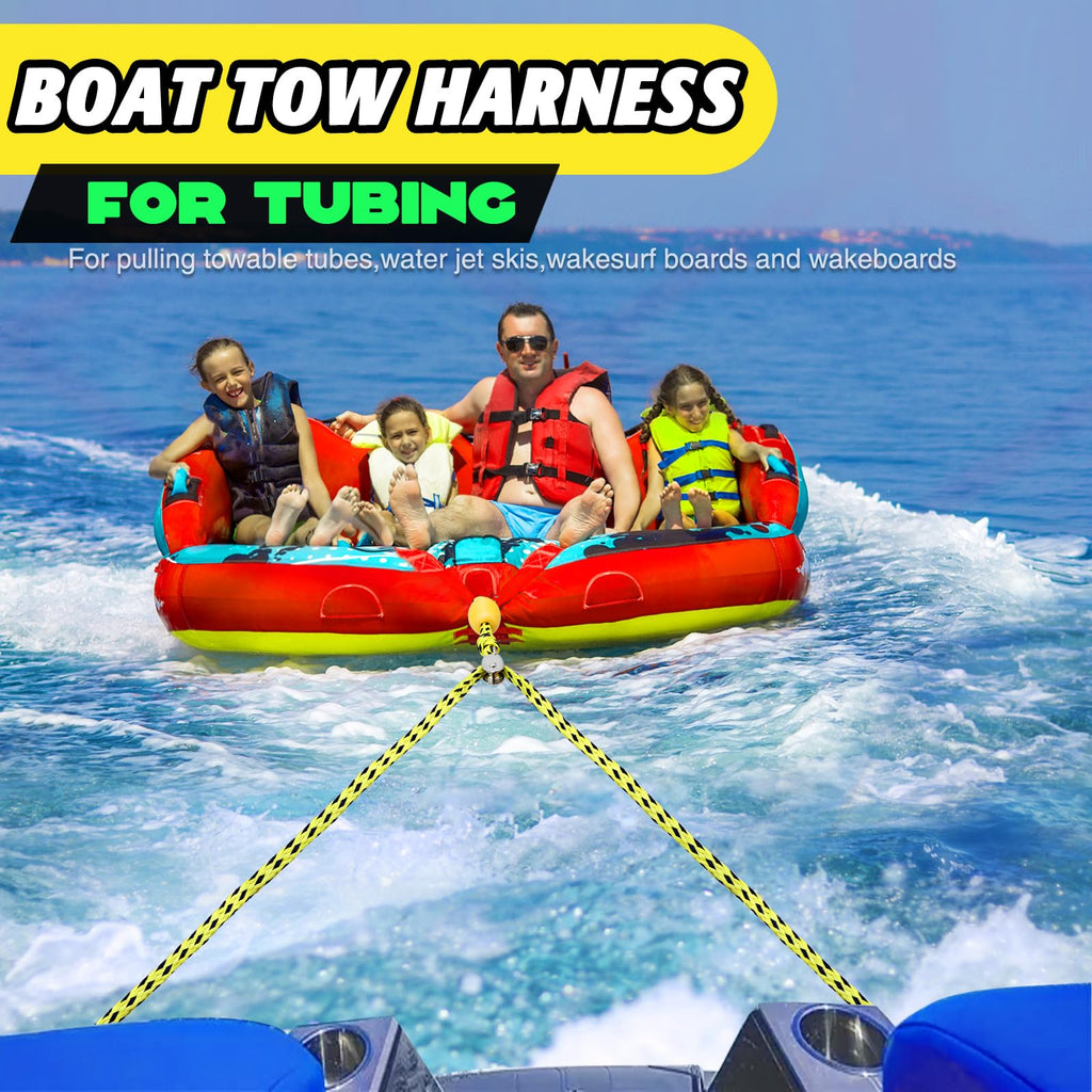 Boat Tow Harness For Tubing, Heavy-Duty 13Ft Self Centering Tow Rope Up To 4 Riders With Float Ball, Stainless Steel Hooks And P