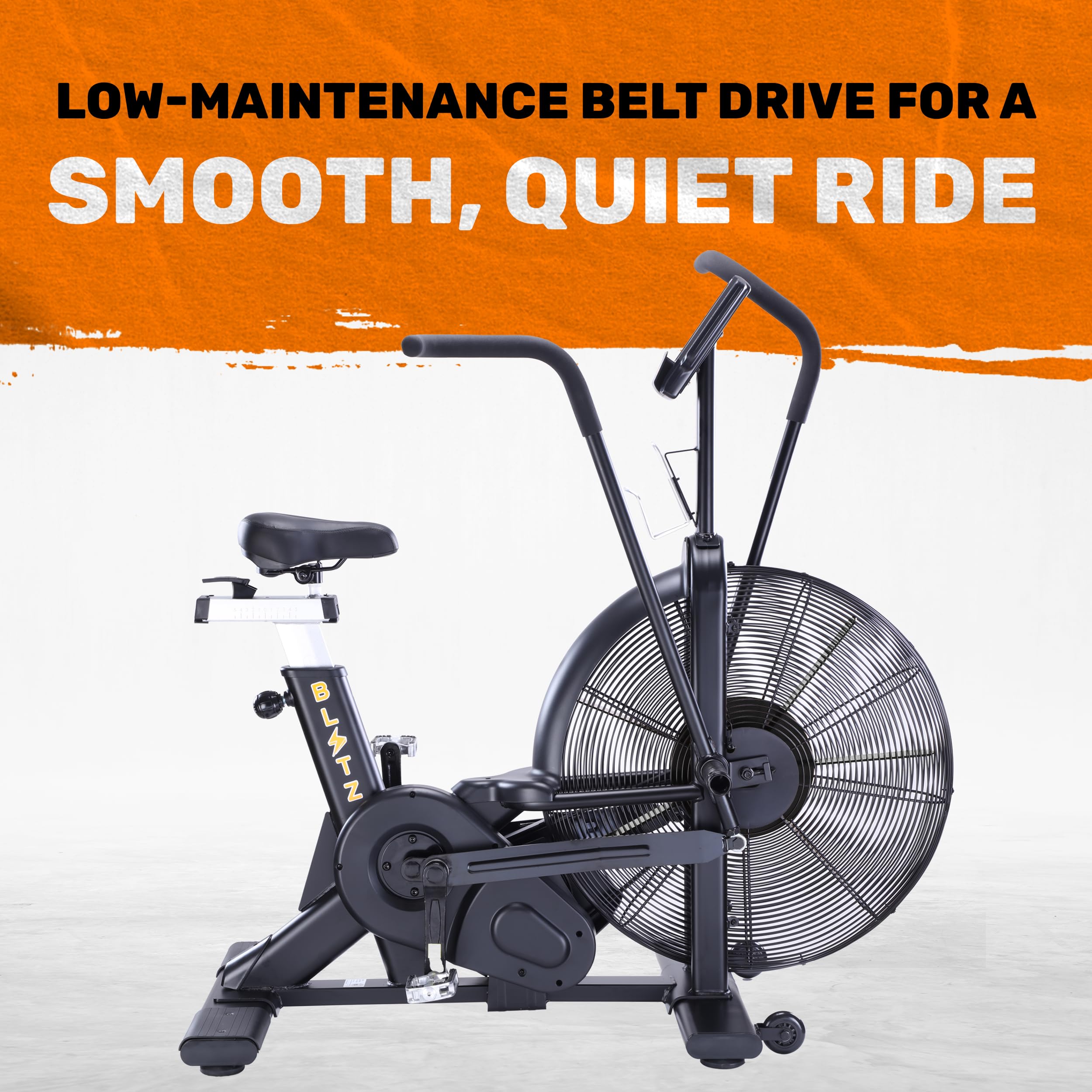 Bells Of Steel Stationary Blitz Air Bike Exercise Bike - Belt Driven Stationary Bike With Phone And Bottle Holder For Commercial
