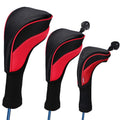 Longchao Red/Black Golf Head Covers Driver 1 3 4 5 7 X Fairway Woods Headcovers Long Neck Neoprene Protective Covers With Interc