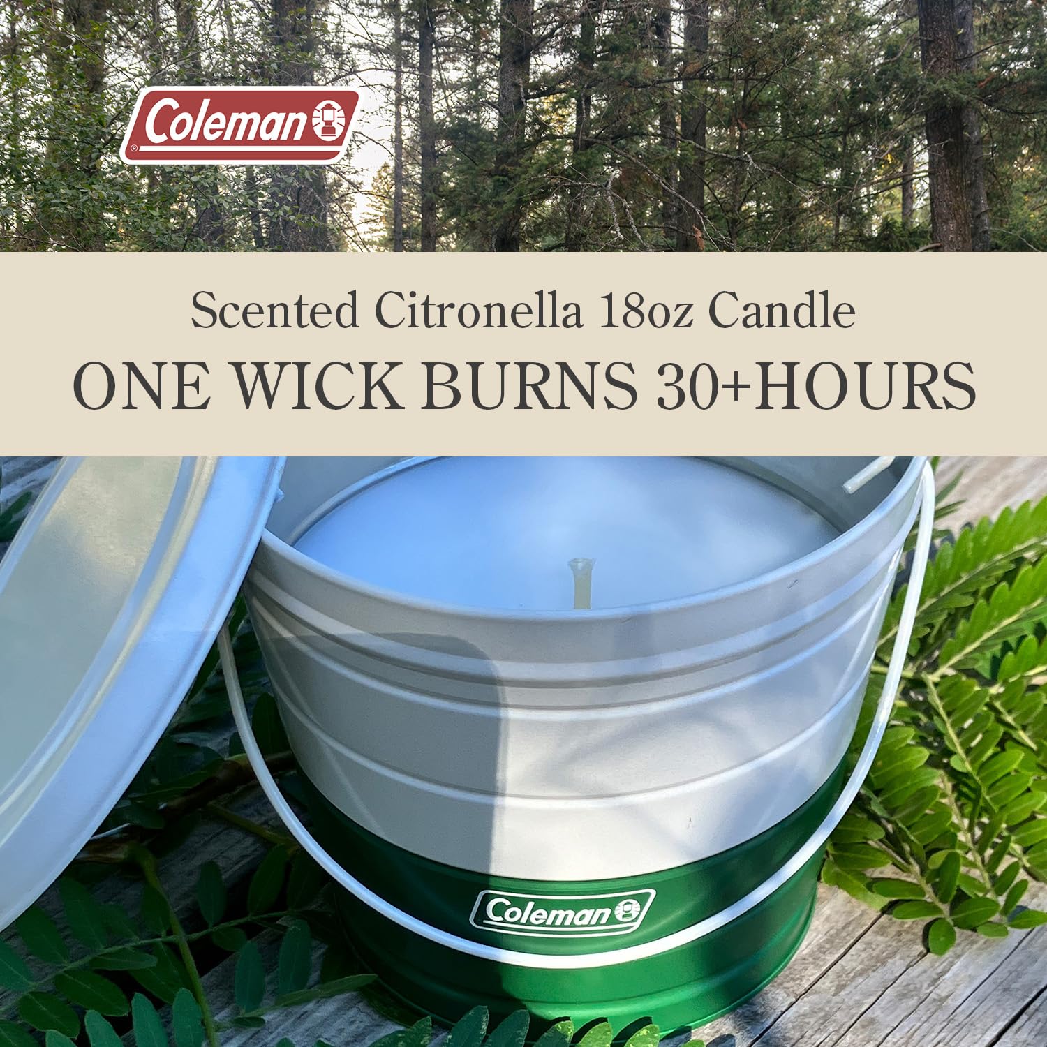Coleman Citronella Candle 18oz - 30+ Hour Burn Time, Outdoor Candle with Single Wick & Recyclable Tin for Camping, Patio, & Back