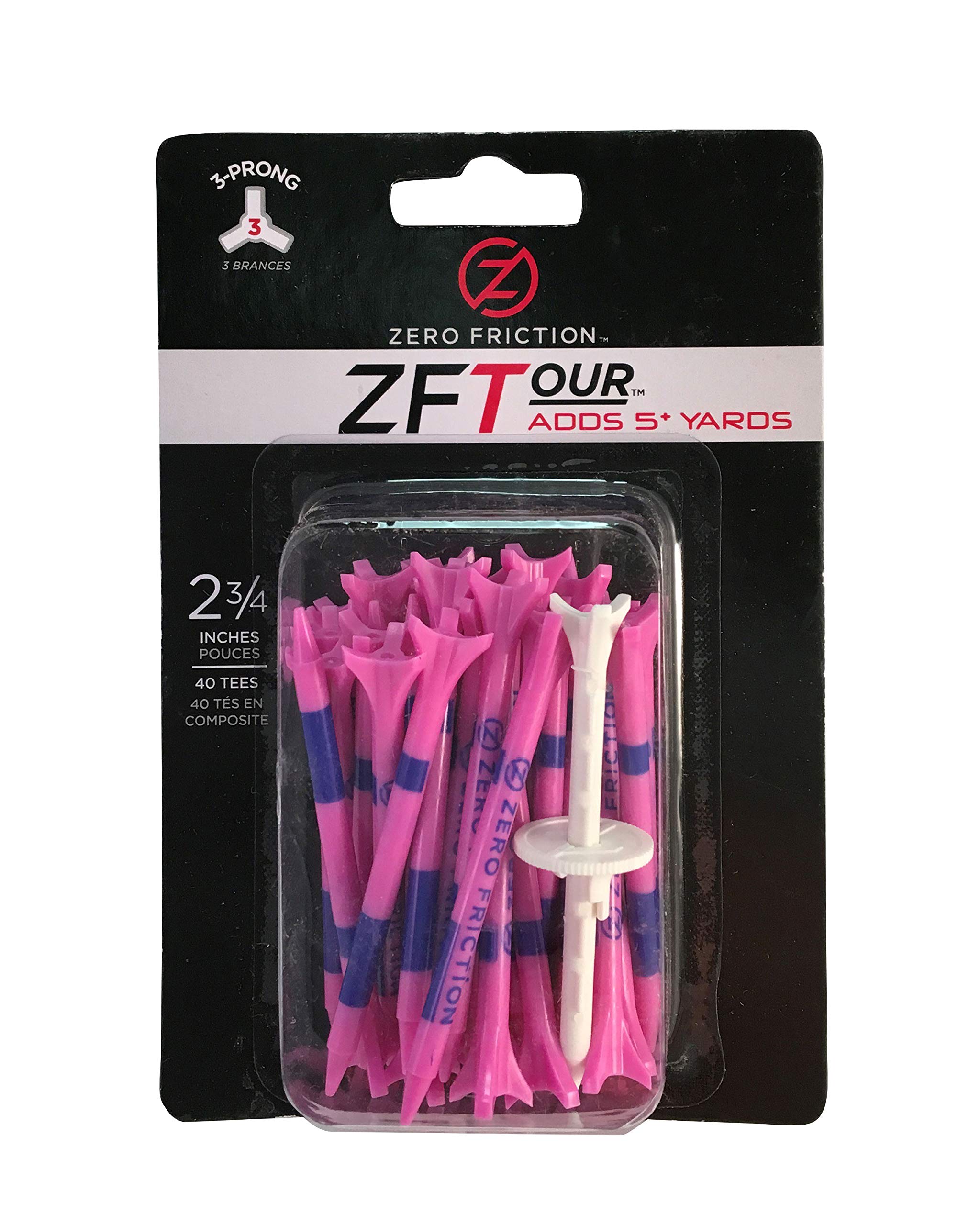 Zero Friction Tour 3-Prong Golf Tees (2-3/4 Inch, Pink, Pack Of 40)