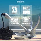 Best Marine Boat Anchor | 3.5 Pound Kayak Anchor Kit | Folding Anchor System For Sup Paddle Board, Jet Ski, Canoe & Pwc | Kayak