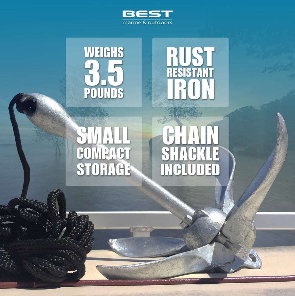 Best Marine And Outdoors Kayak Anchor, 3.5 Pound Anchor System Kit For Kayaks, Canoes, Sup Paddle Boards & Jet Skis, Fishing, Bo
