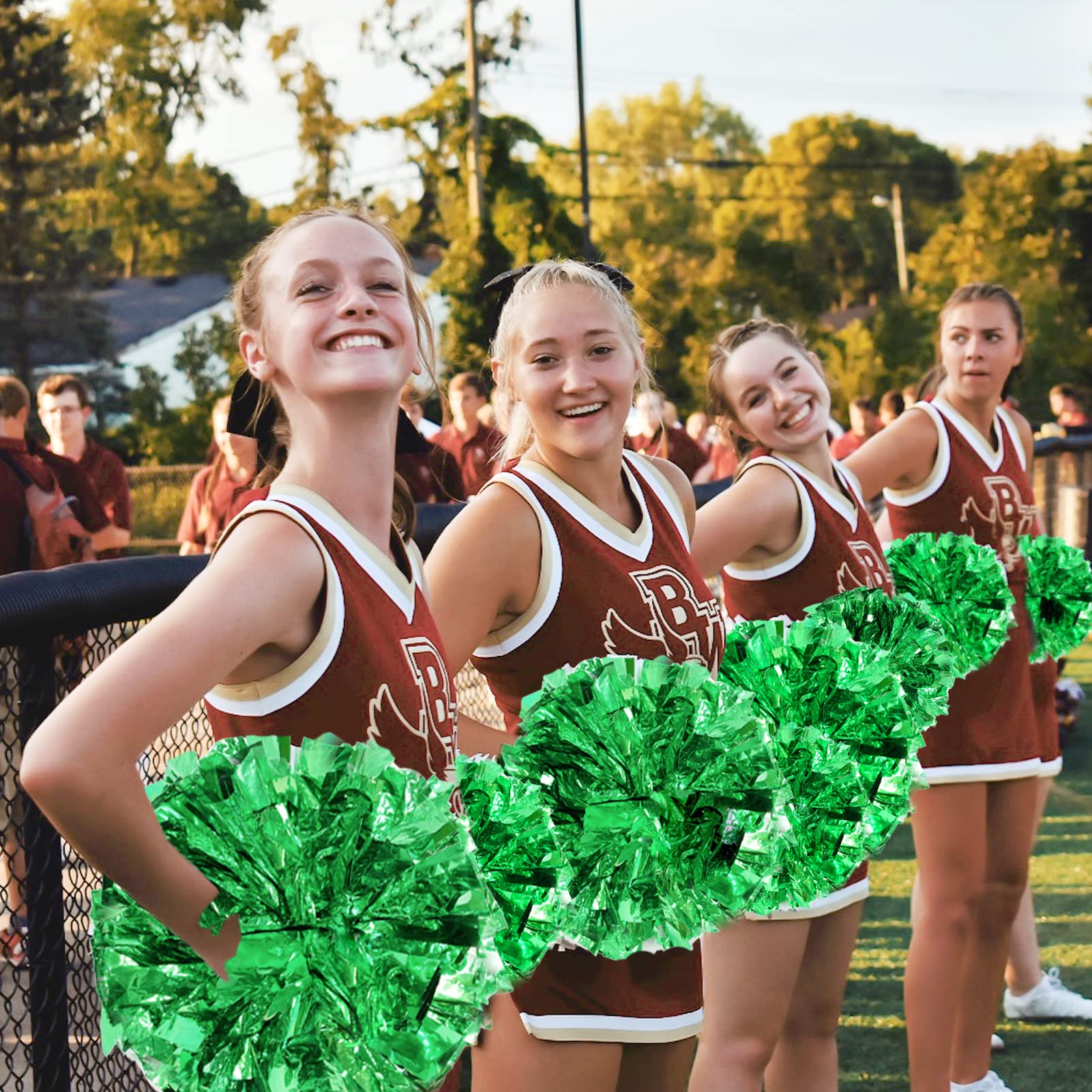 4Pcs Metallic Cheerleading Pom Poms, Creatiee 2 Pair Cheerleader Cheering Squad Pompoms For School Sports Dance Games Team Spiri