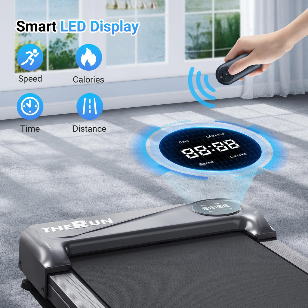 Therun Walking Pad Treadmill Under Desk, Portable Mini Treadmill For Home/Office With 2.5Hp And 265 Lbs Weight Capacity Remote C