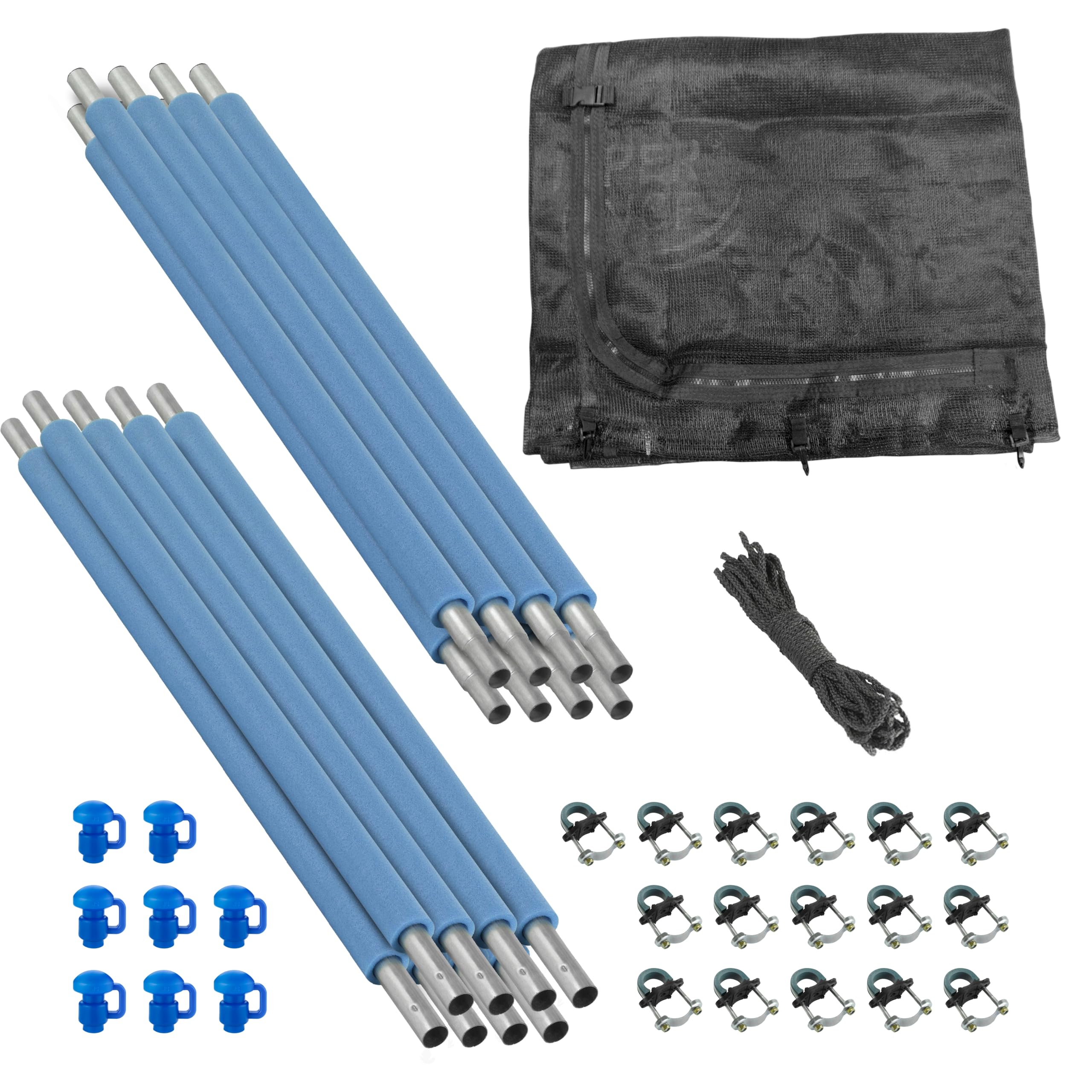 Upper Bounce Trampoline Safety Enclosure Set Including Trampoline Net, 8 Trampoline Poles (With 8 Pole Caps) Trampoline Pole Foa