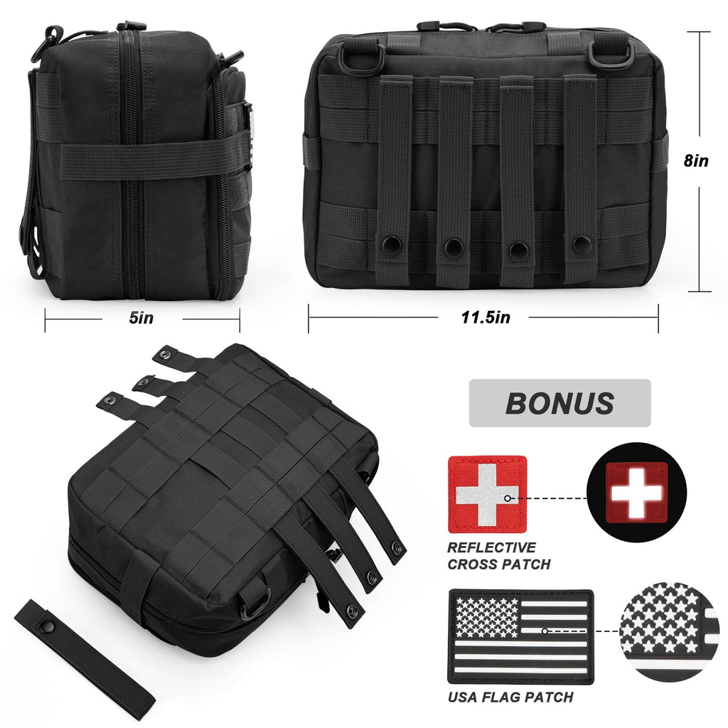 Jueachy First Aid Pouch: Molle Tactical Medical Ifak Pouch - Large Capacity - Black