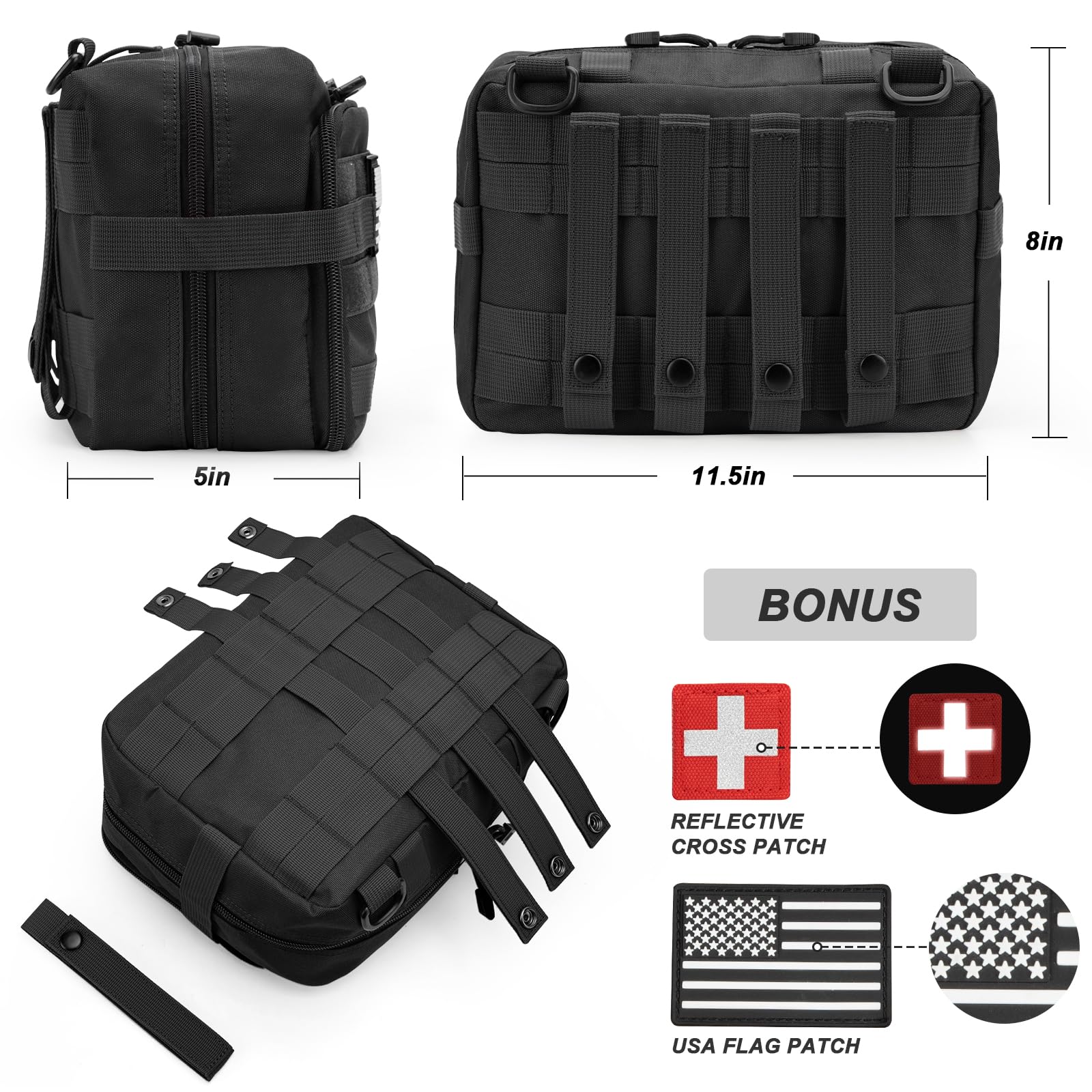 Jueachy First Aid Pouch: Molle Tactical Medical Ifak Pouch - Large Capacity - Black