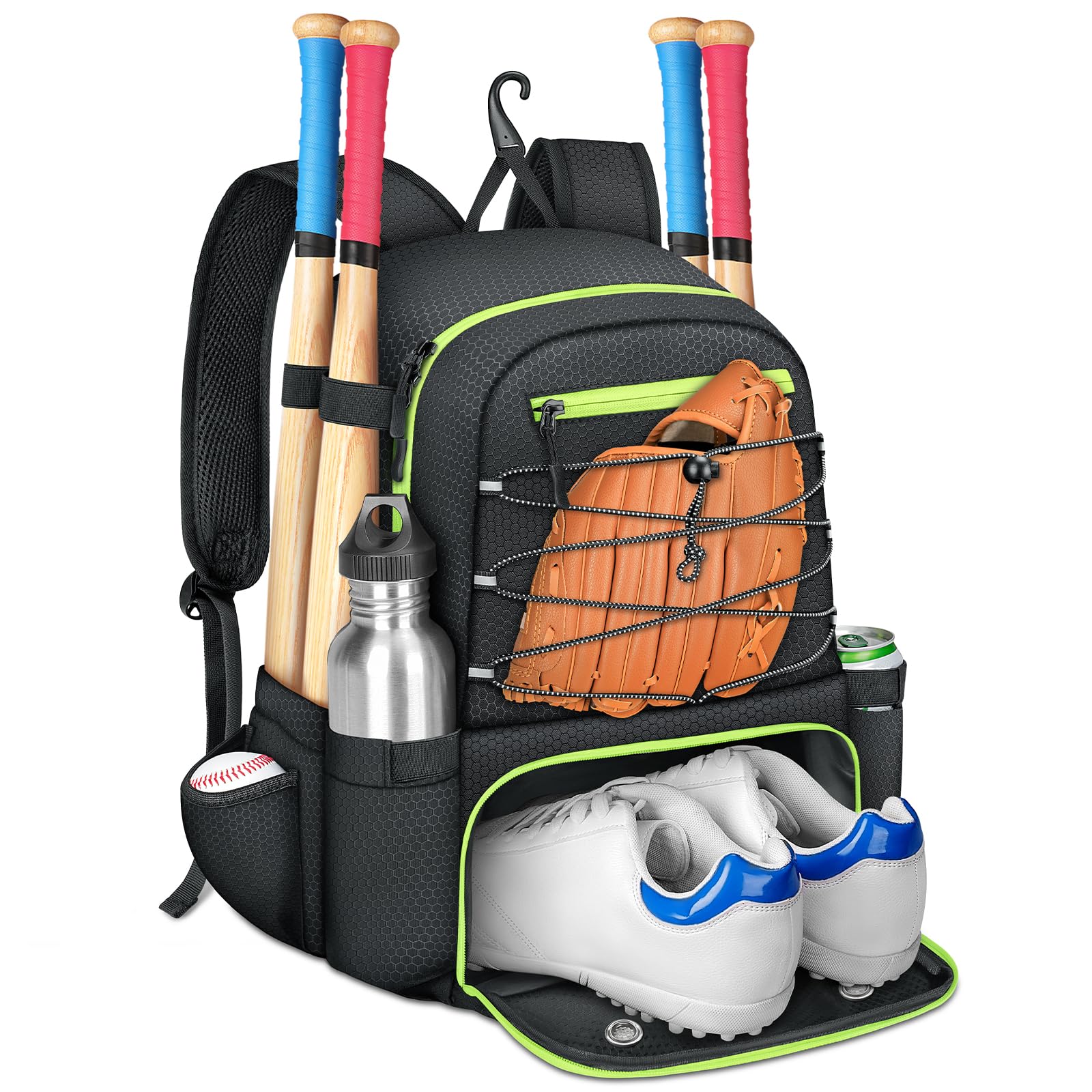 MATEIN Baseball Bat Bag for 4 Bats with Ball Pocket, Lightweight Youth Baseball Backpack with Shoe Compartent, Large Capacity So