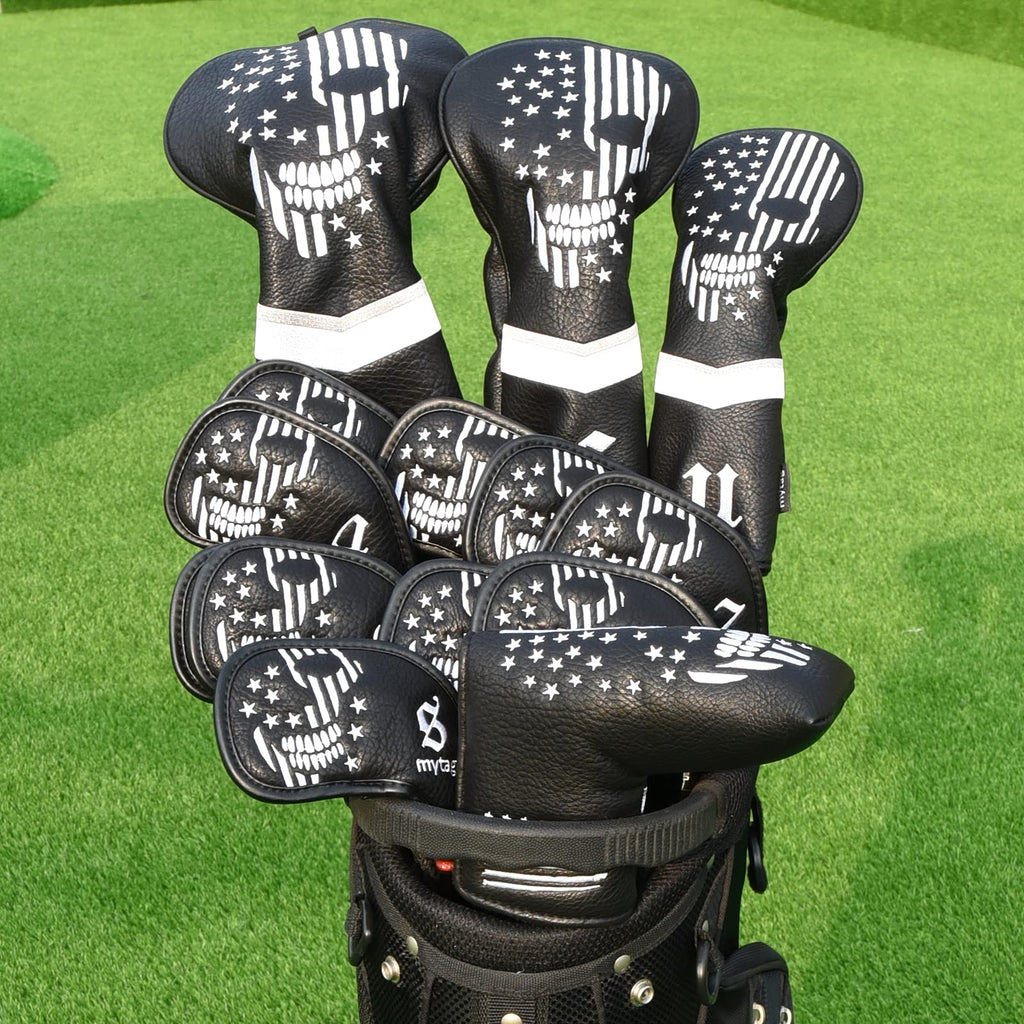 Caiobob Mytag Golf Skull Skeleton Head Cover Golf Club Black Leather Headcovers Set Fits Driver Fairway Wood Hybrid (1Pc Fairway
