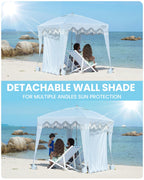 OutdoorMaster Beach Cabana with Fringes, Portable 6 x 6 Beach Canopy for Sand, Easy Set Up Sun Shelter, Included Side Wall, UP