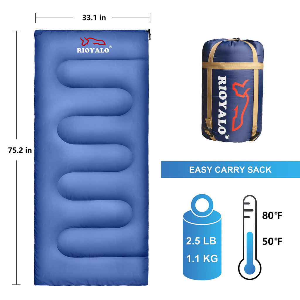 Rioyalo Backpacking Sleeping Bag For Adults Youth - Compact Lightweight Waterproof - 3 Season Cool/Warm Weather - Summer Spring