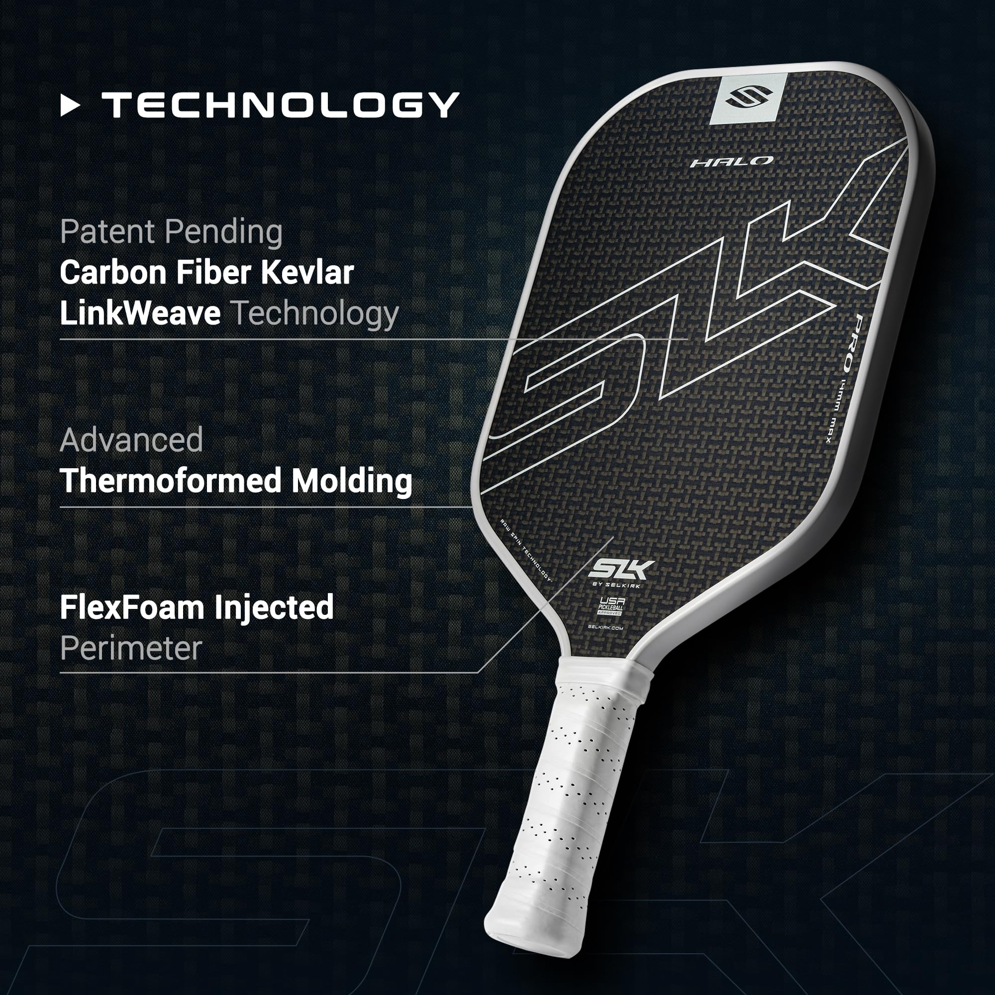 Selkirk Slk Halo Pro Max Pickleball Paddle | Raw Carbon Fiber Pickleball Paddle With A Rev-Core Power Polymer Core | The Pickleb