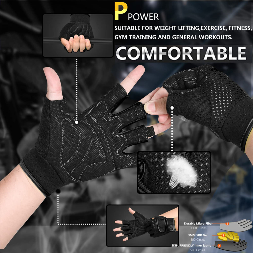 Moreok Workout Gloves Padded Weight Lifting Gloves For Men/Women, [3Mm Gel] Fingerless Grip Gym Gloves Fitness Gloves Black-Xl