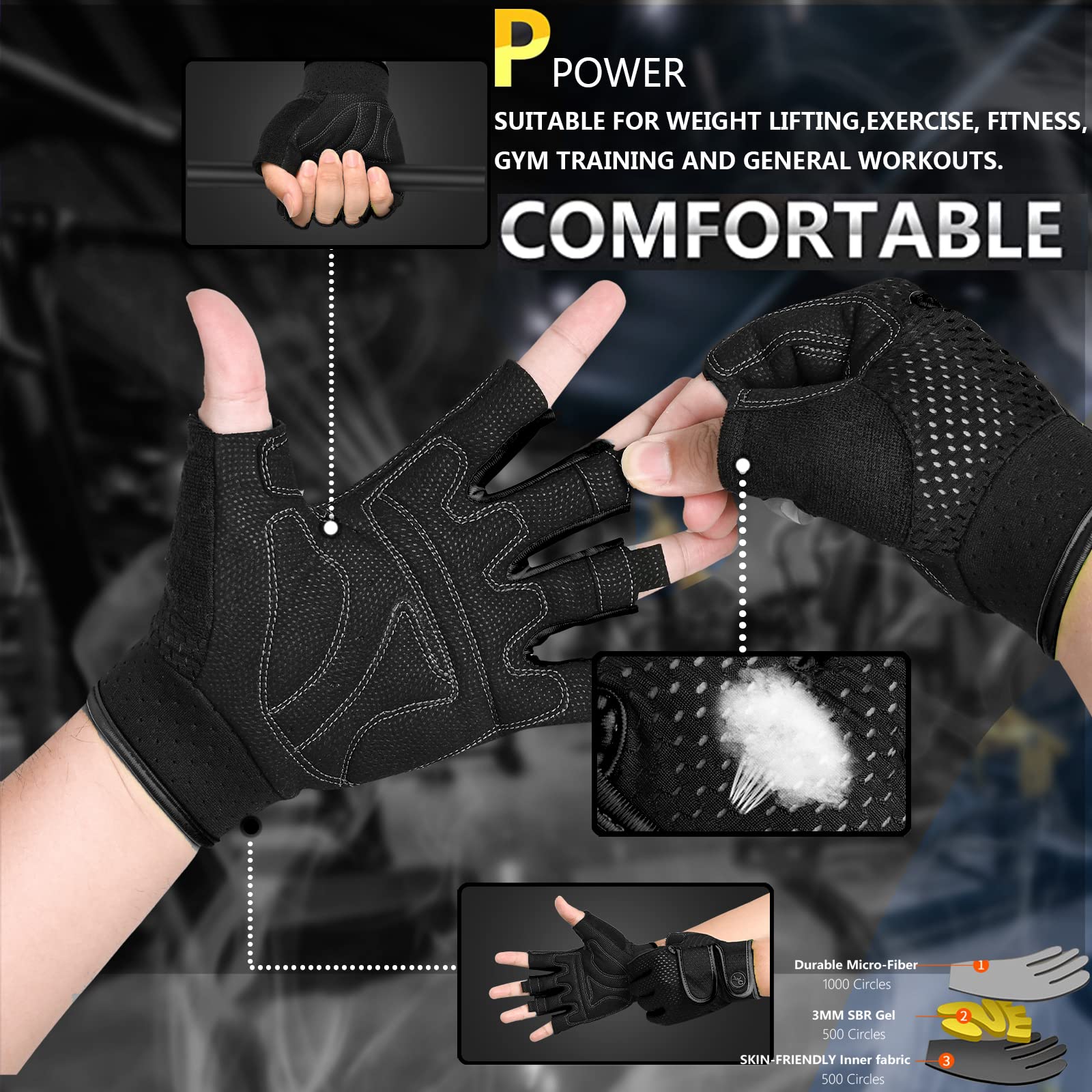 Moreok Workout Gloves Padded Weight Lifting Gloves For Men/Women, [3Mm Gel] Fingerless Grip Gym Gloves Fitness Gloves Black-Xl