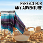 Hydration Nation Authentic Extra Large Mexican Blanket (70X50) - Handwoven Yoga, Serape- Artisanal Falsa, Beach, Camping, Picnic
