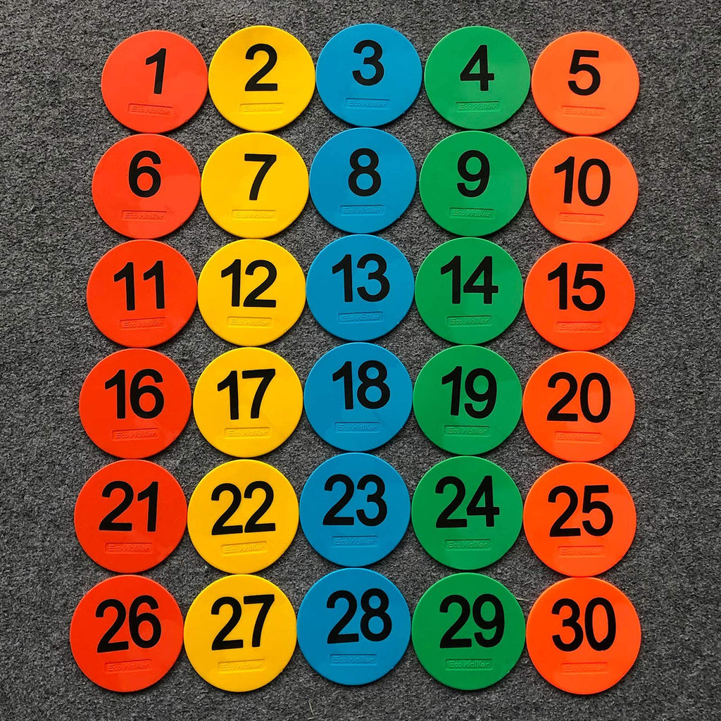 Eco Walker 4Inch Mini Floor Spot Markers For Classroom Preschool And Kindergarten (Set Of 20Pcs) (Number 1-30)