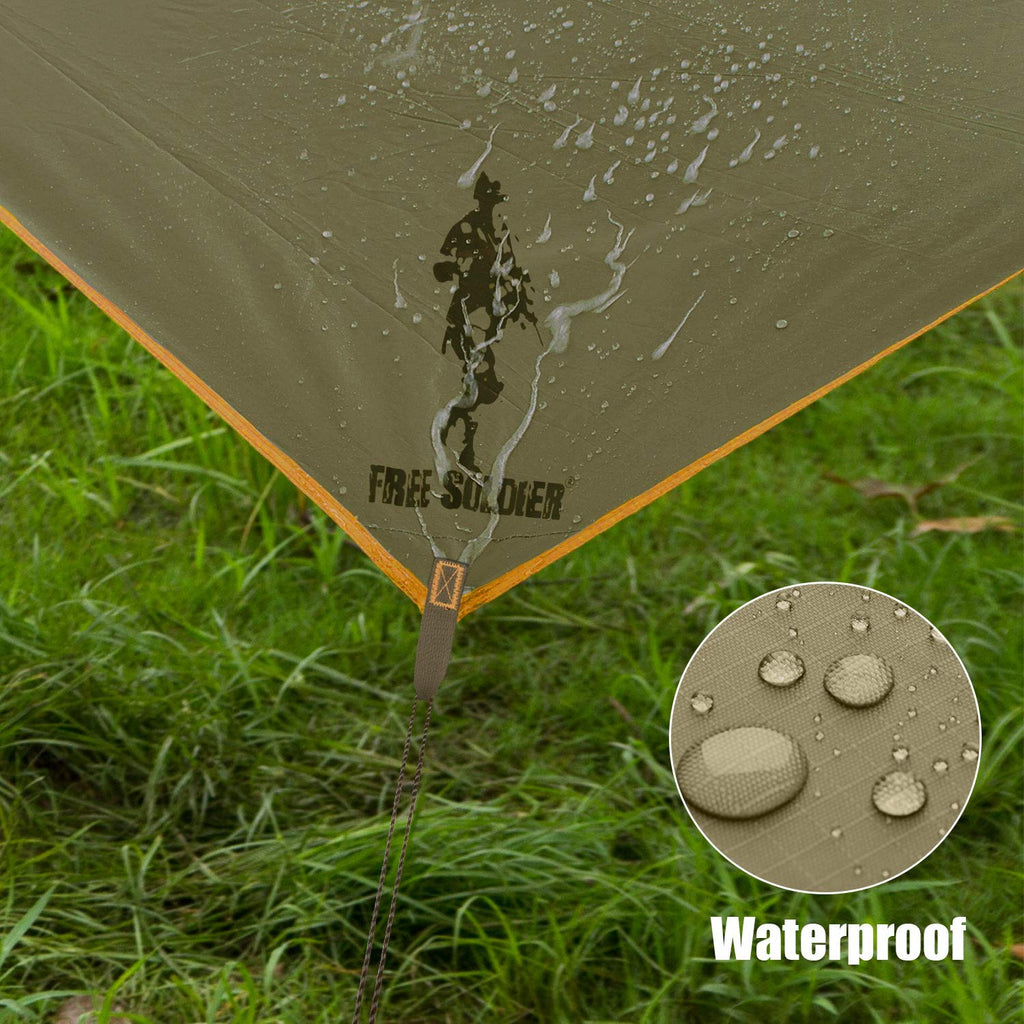 Free Soldier Waterproof Portable Tarp Multifunctional Outdoor Camping Traveling Awning Backpacking Tarp Shelter Rain Tarp (Green