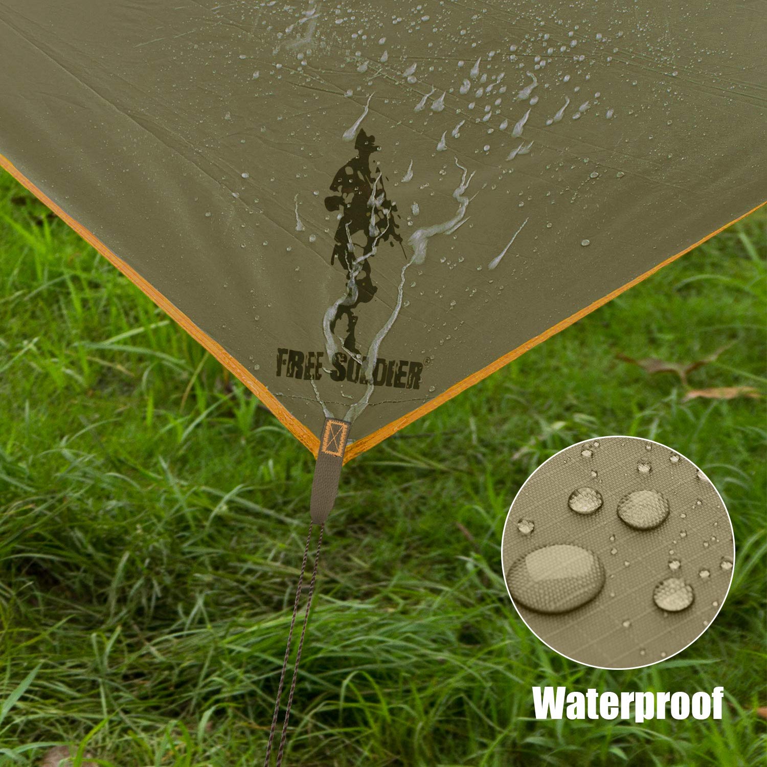 Free Soldier Waterproof Portable Tarp Multifunctional Outdoor Camping Traveling Awning Backpacking Tarp Shelter Rain Tarp (Green