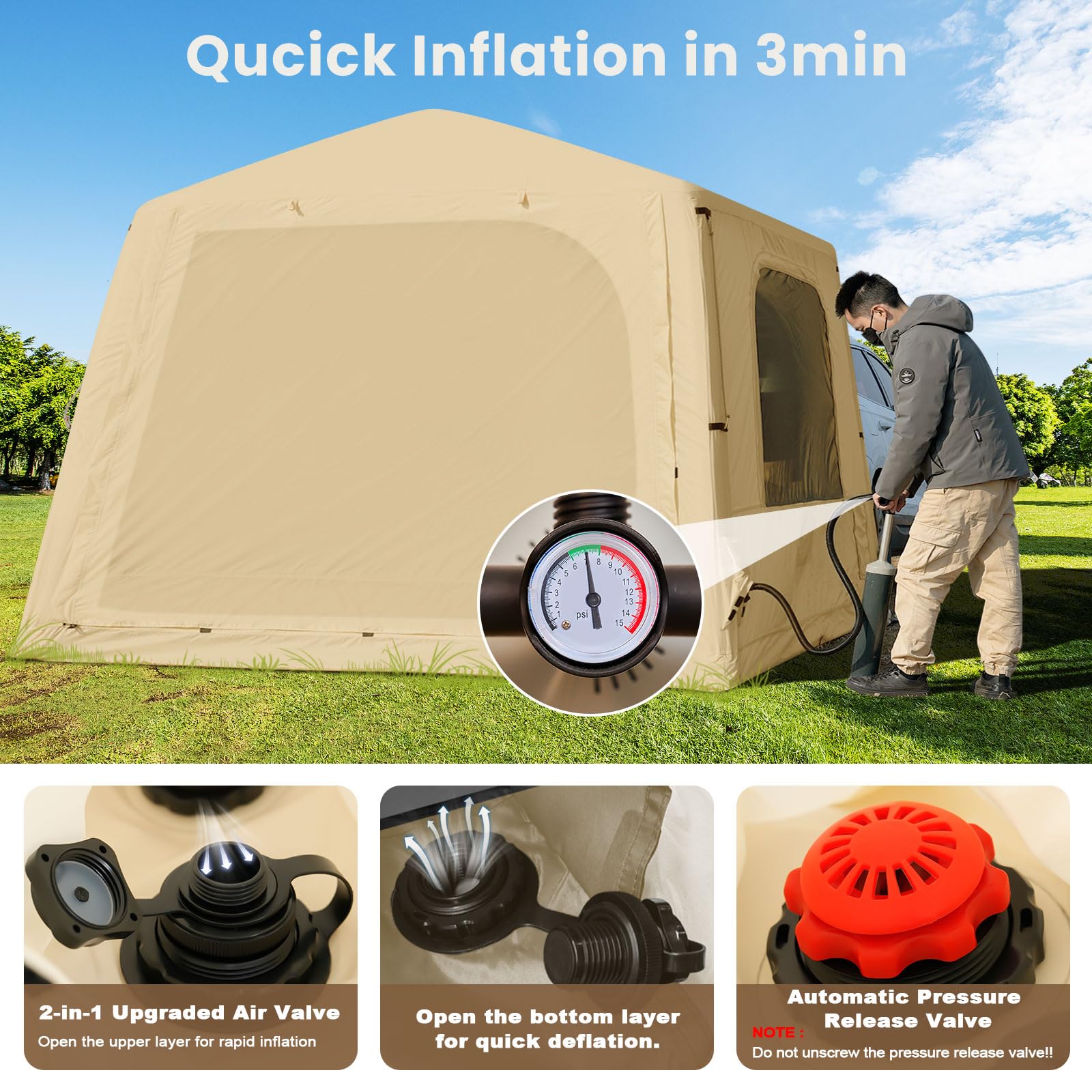Inflatable Suv Tent Attachment For Camping, Large Inflatable Tents For Camping 4-6 People, Suv Blow Up Car Tent, Instant Pop Up