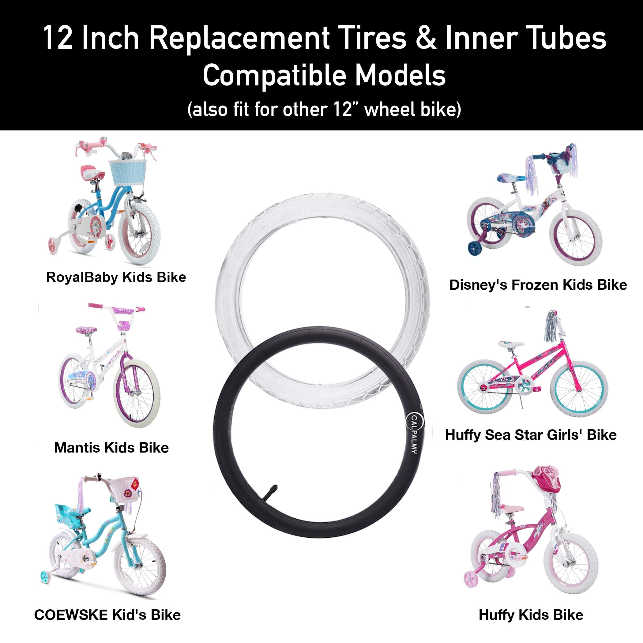 (2 Sets) 12    X 2.125 Kids Bike Replacement White Tires And Tubes - Compatible With Most 12   -12.5    Kids Bikes Like Royalbab