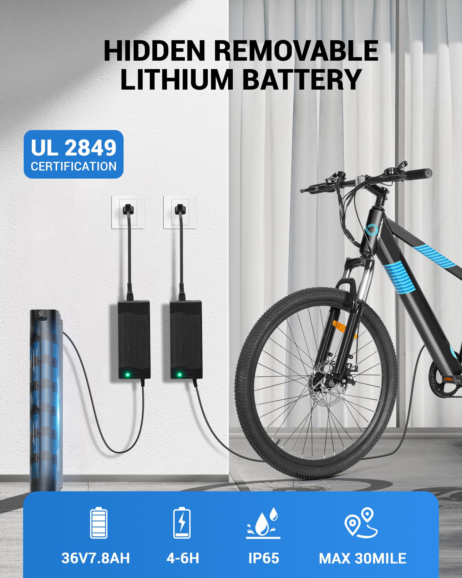 MULTIJOY EB262 Electric Bike for Adults,High-Power 350W (Peak 450W) Motor, 36V Built-in Invisible Removable Battery,Front Fork S