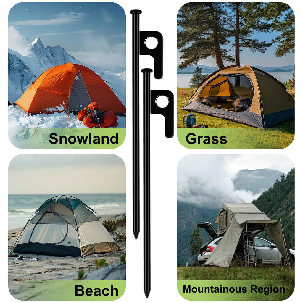 Rinvee 12 Pack Tent Stakes Heavy Duty Forged Steel Camping Stakes For Ground Outdoor Decorations Canopy