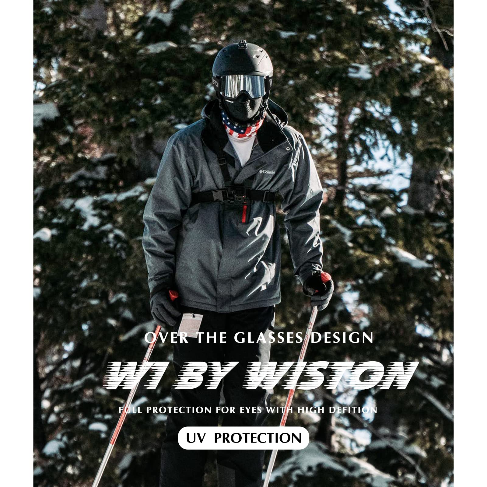 Wiston Ski Goggles - Otg Snow/Snowboard Goggles For Men, Women & Youth - 100% Uv Protection (Black Frame/Silver Lens)