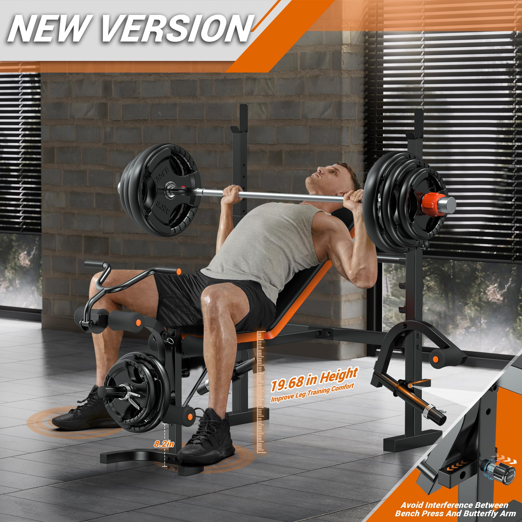 XDDIAS Weight Bench, 6 In 1 Bench Press Squat Rack Weight Bench With Leg Extension And Leg Curl, Weight Benches For Home Gym Wit