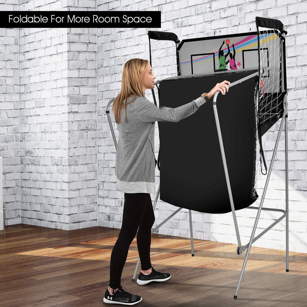 Giantex Foldable Basketball Arcade Game, 8 Game Options, Electronic Double Shot 2 Player W/ 4 Balls And Led Scoring System, Indo