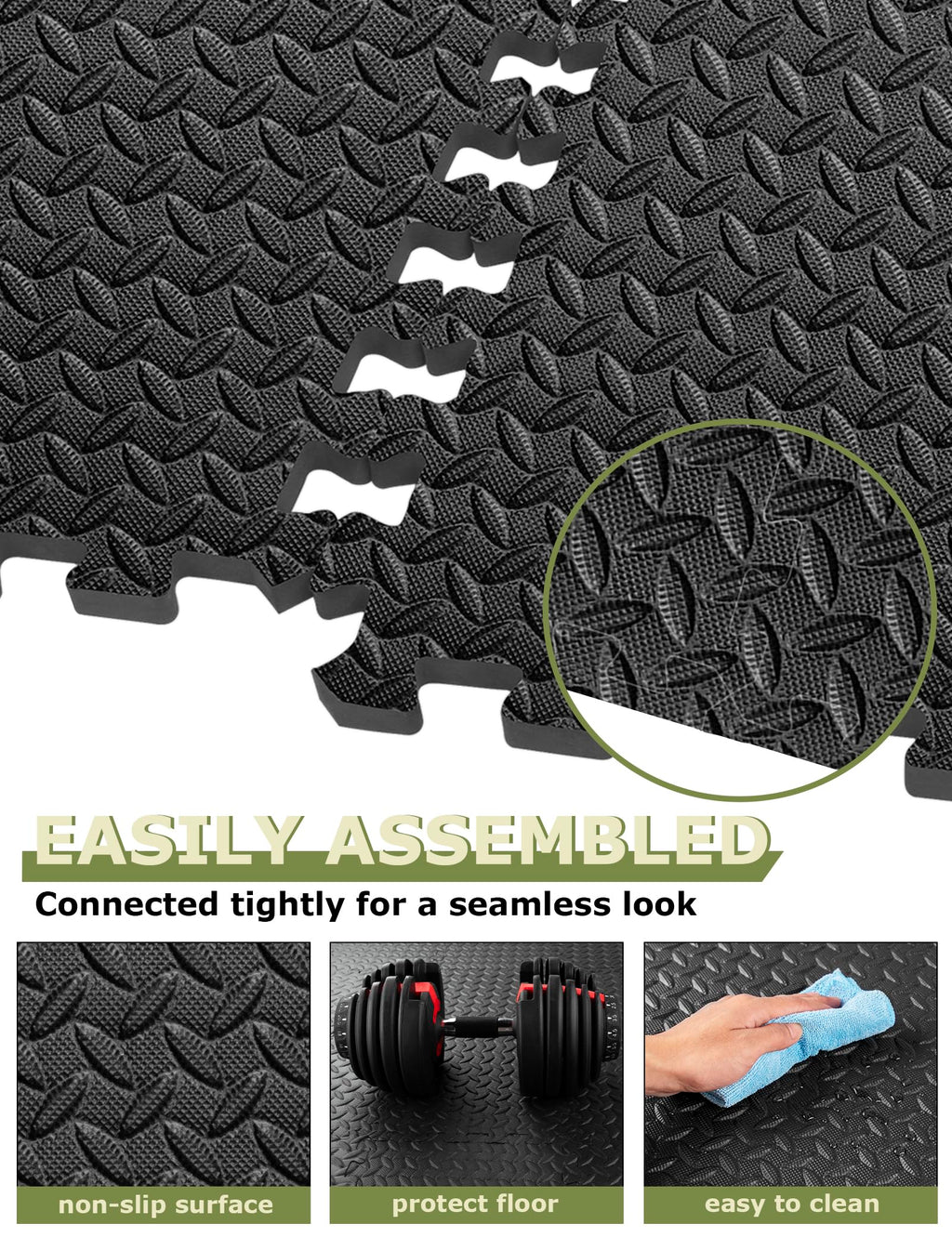 Innhom Gym Flooring Gym Mats Exercise Mat For Floor Workout Mat Foam Floor Tiles For Home Gym Equipment Garage, 12 Pieces Black