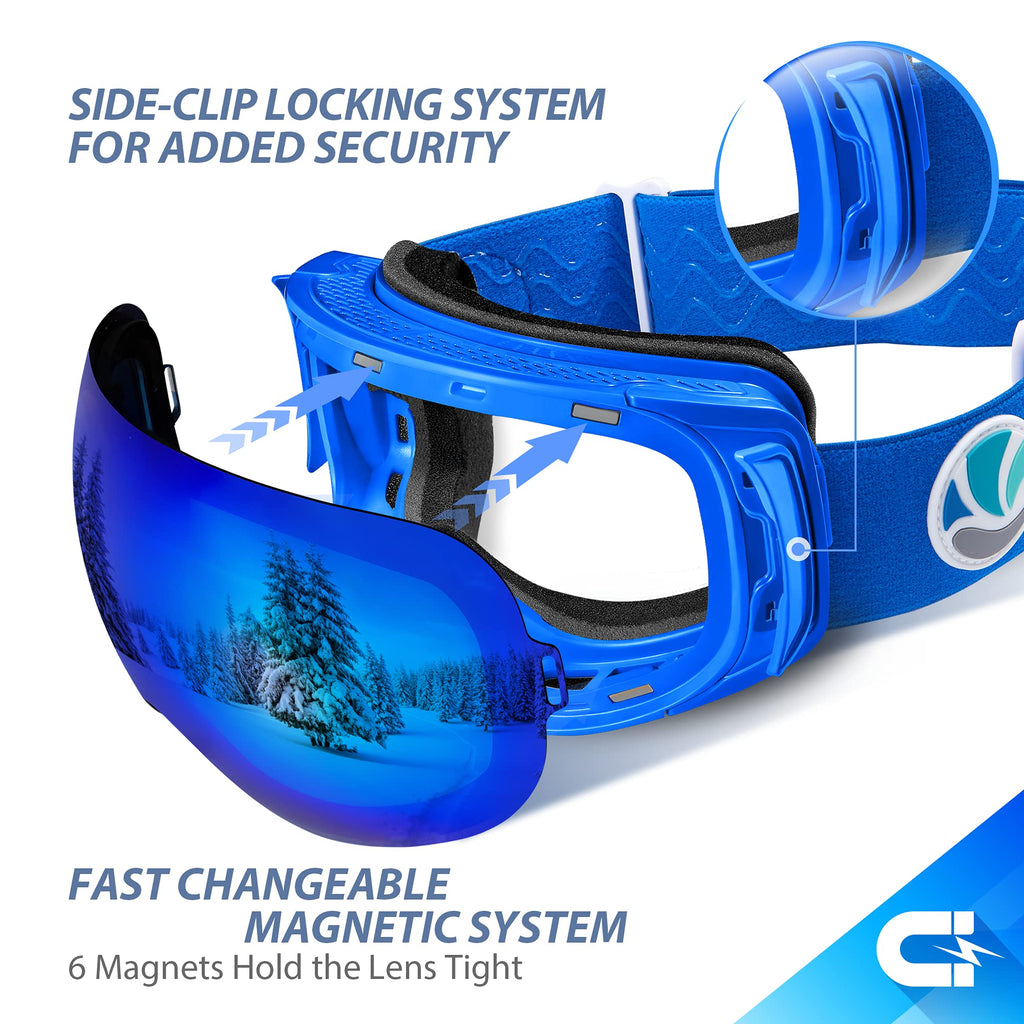 Vanrora Ski Goggles Pro, Frameless Interchangeable Lens Snowboard Goggles 100% Uv Protection Anti Fog For Men Women Youth