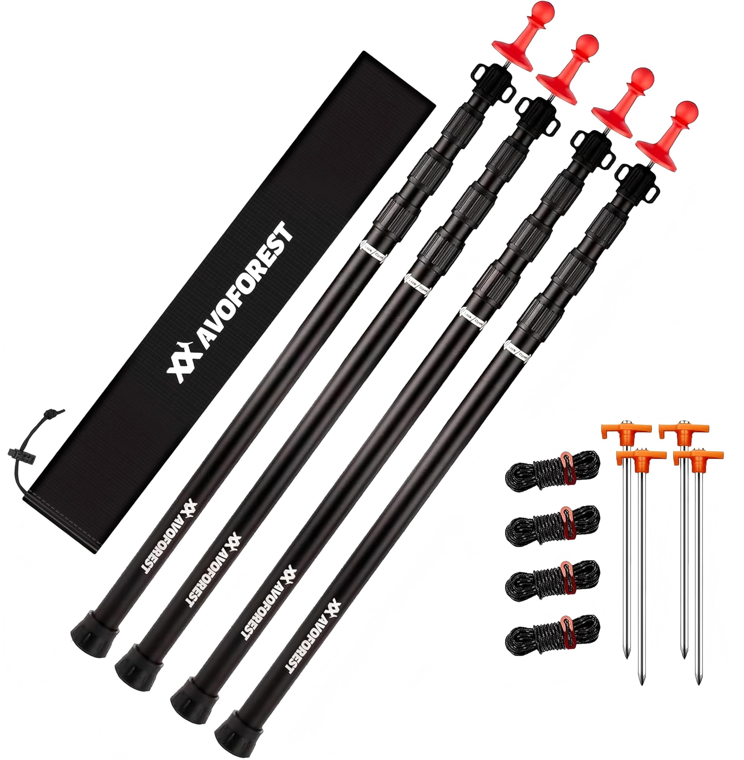 Tarp Poles Heavy Duty Adjustable, AVOFOREST Aviation Aluminum 8.7FT Telescoping Tent Poles with Protection Cap Wind-Resistant Aw