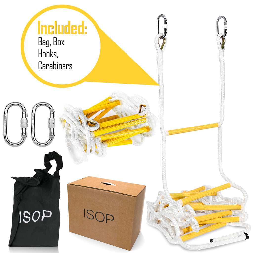 Isop Rope Ladder (15 Ft) | Indoor/Outdoor Ladders For Homes, Treehouse, Playground & Climbing| Durable With 11Kn Mounting Clips|