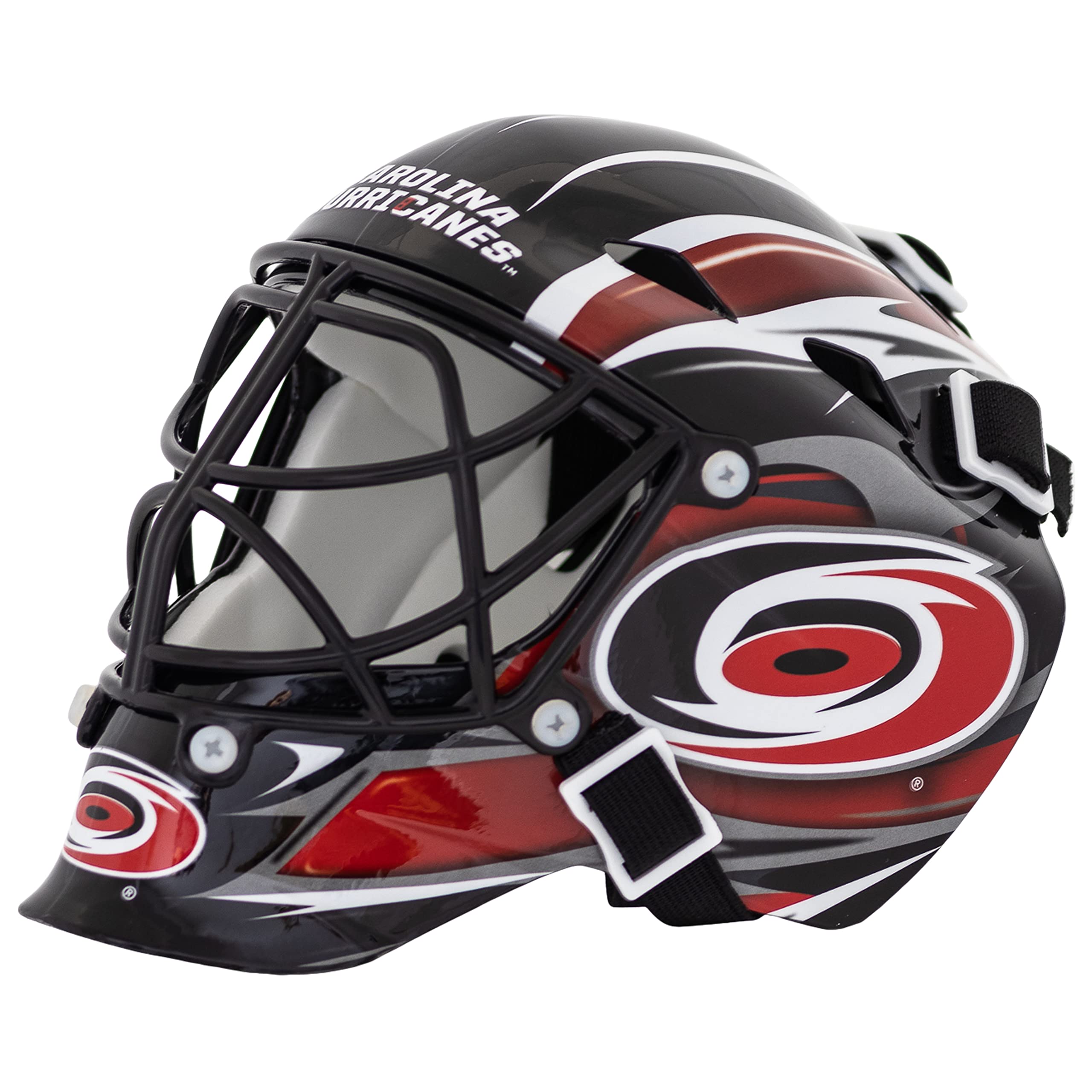 NHL Carolina Hurricanes Team Logo Mini Hockey Goalie Mask with Case - Collectible Goalie Mask with Official NHL Logos and Colors
