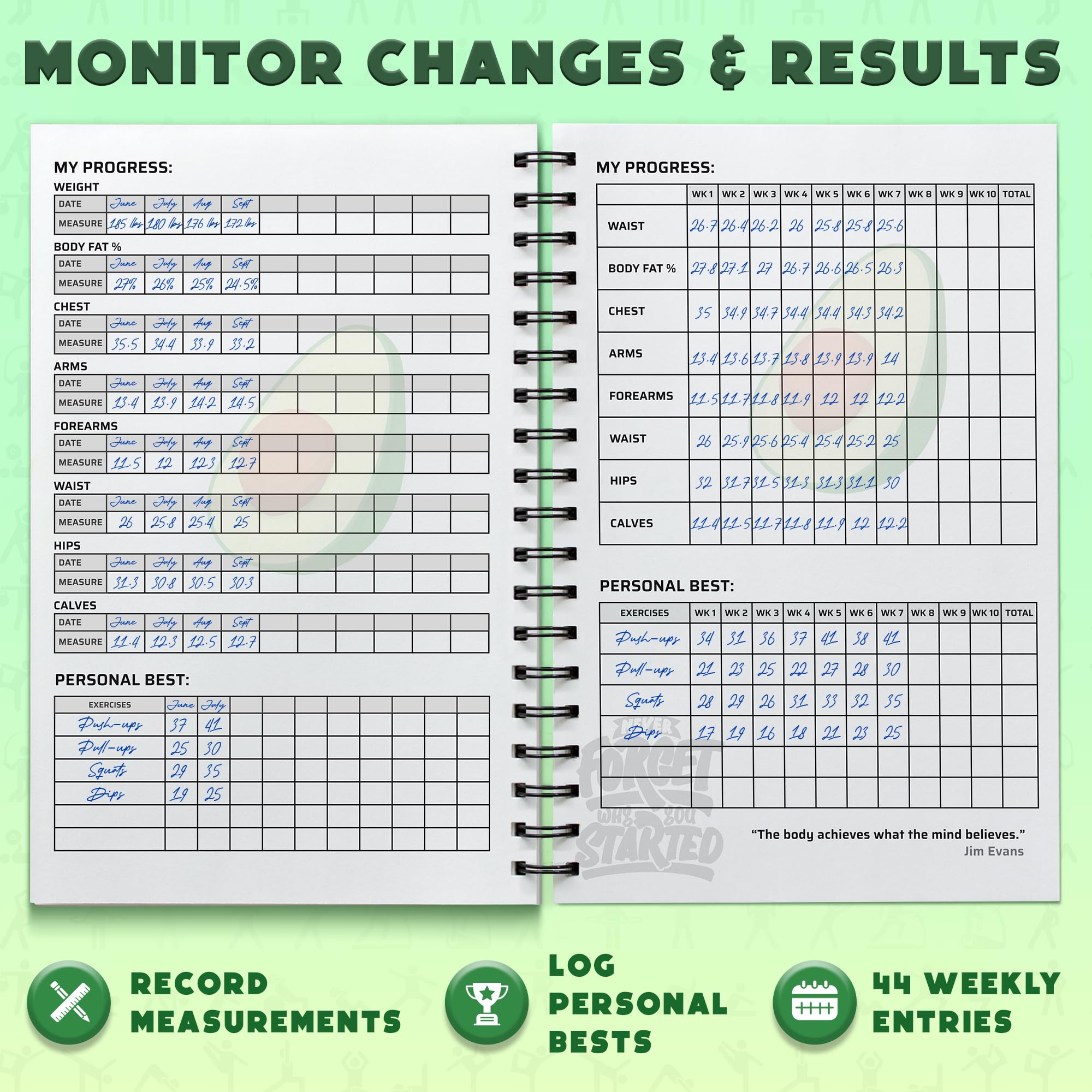 Workout Planner For Daily Fitness Tracking & Goals Setting (A5 Size, 6A X 8A, Avo Green), Men & Women Personal Home & Gym Traini