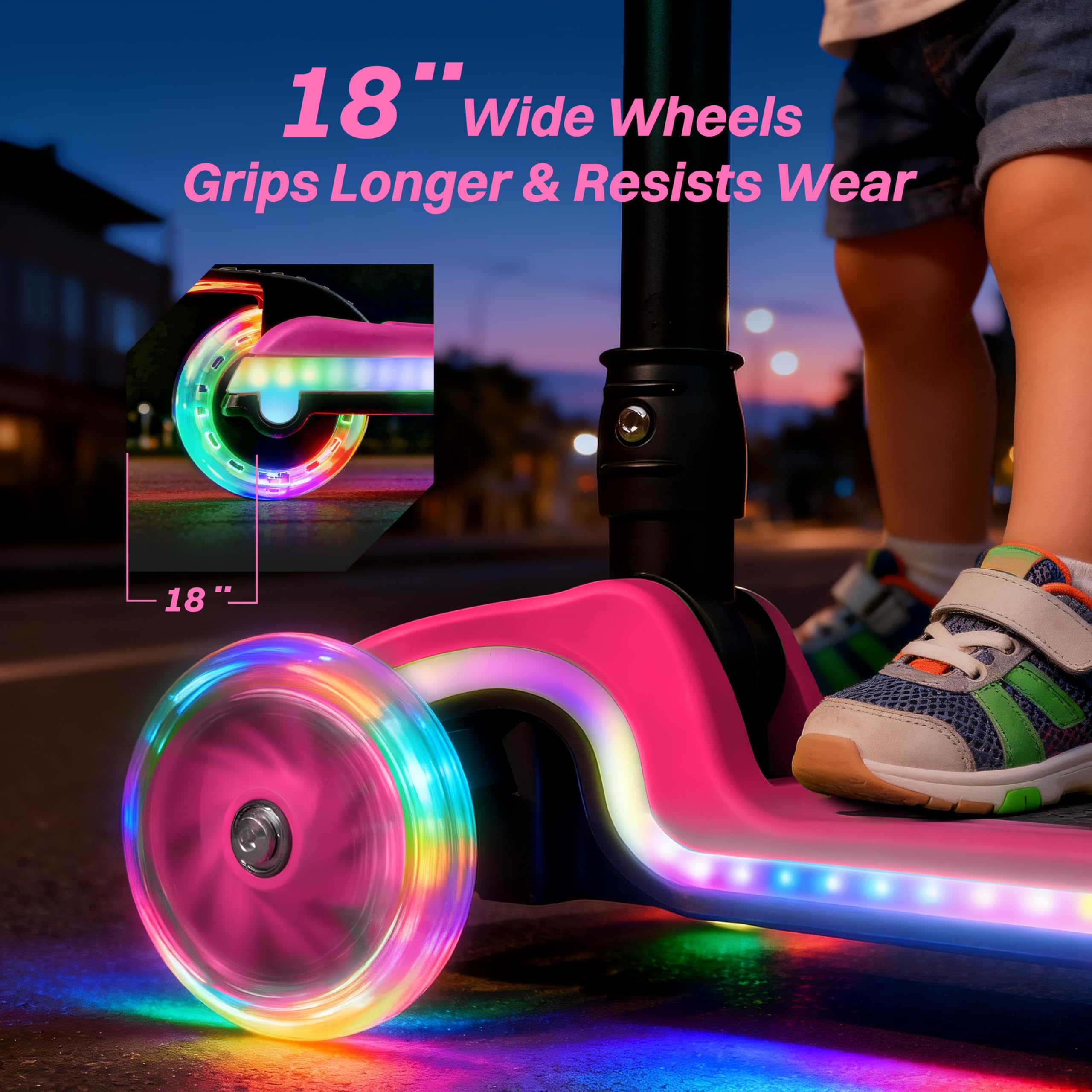 ZIFFY Kids Scooter for Boys & Girls LED Light-Up Wheels, 4 Adjustable Height Handlebars, and Lean-to-Steer Design with Anti-Slip