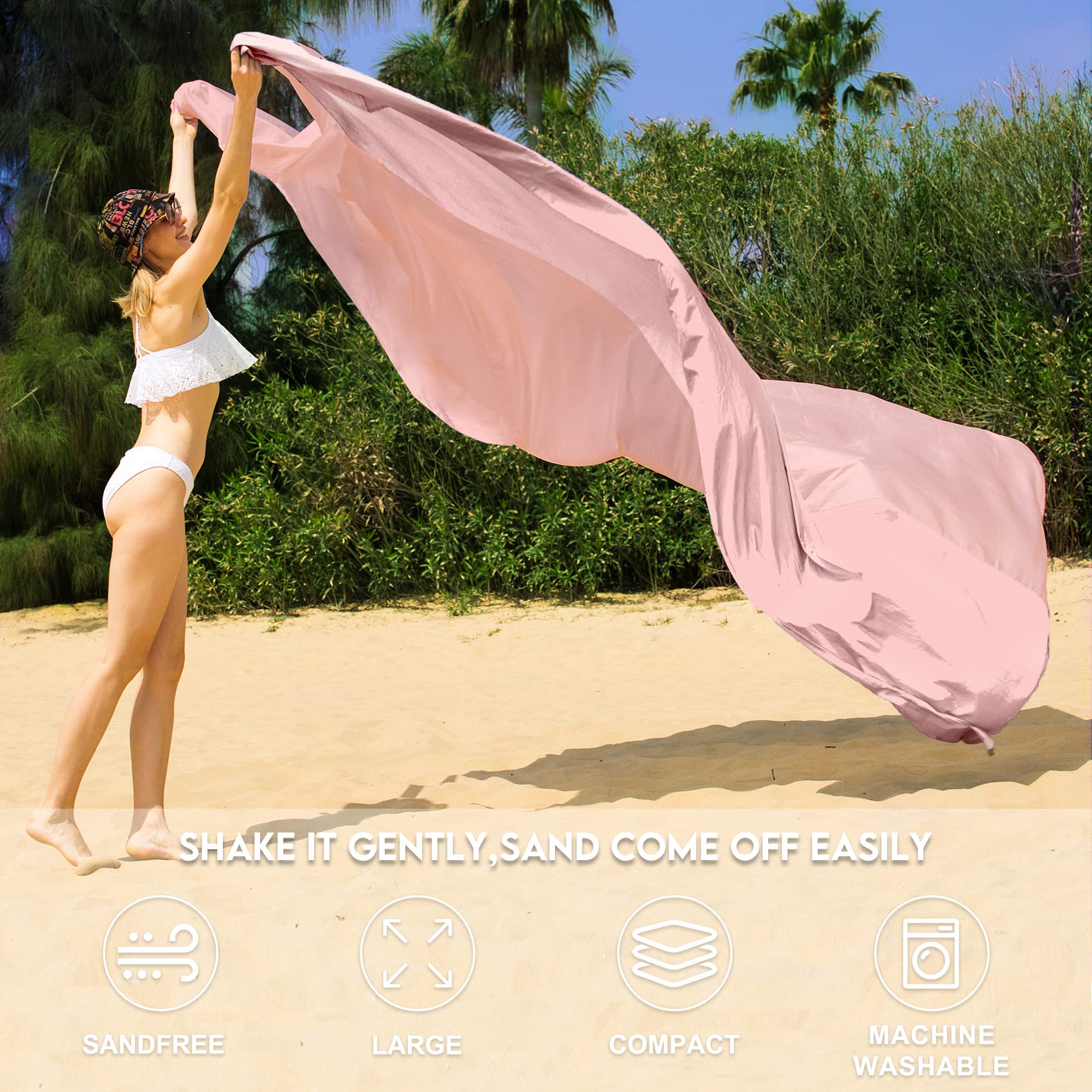 Bydoll Nylon Beach Blanket Waterproof Sandproof Oversized 10'X9' Suits 1-8 Adults Sand Free Extra Large Blanket Lightweight Soft