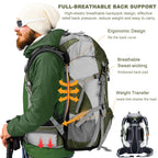 Loowoko 50L Hiking Backpack, Waterproof Camping Essentials Bag With Rain Cover, 45+5 Liter Lightweight Backpacking Back Pack