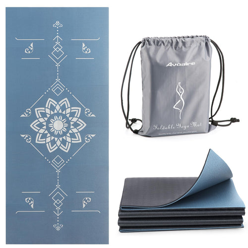 Avoalre Travel Yoga Mat Foldable | 6Mm Thick Large Pilates Mat Print | Non-Slip High Density Floor Exercise Mat For Home Workout