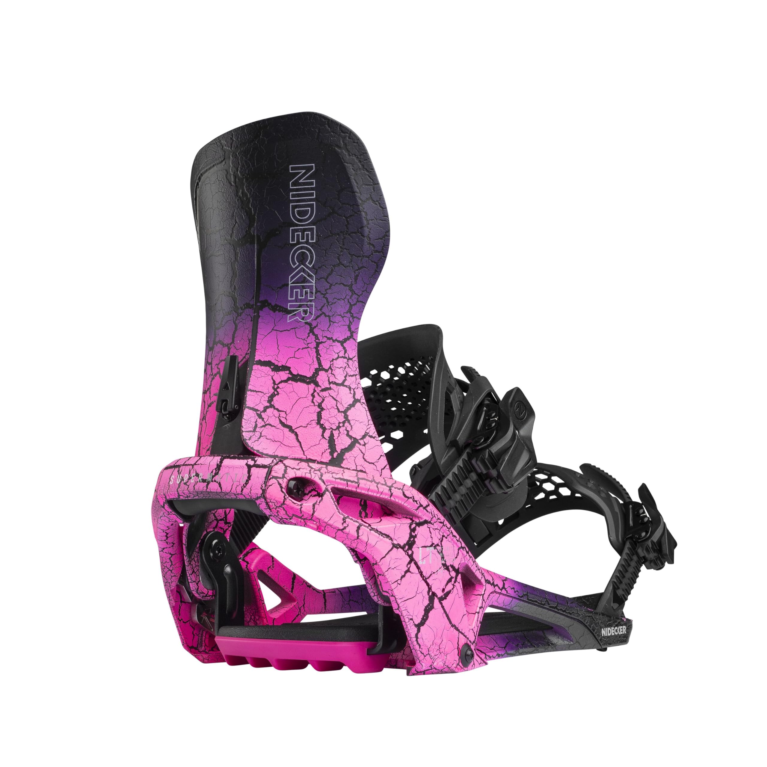 Nidecker LT Supermatic Snowboard Bindings - Automatic Dual-Entry Binding with Heel Pedal & Universal Fit - L - Magma
