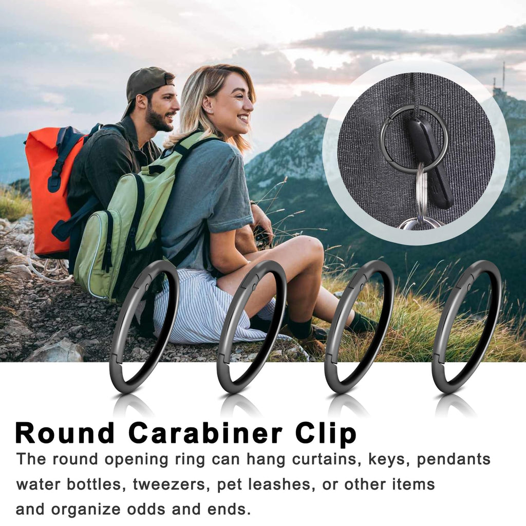 10Pack 1-1/2 Large Round Carabiner Clips, Metal Spring O Rings for Organizer Key Rings, Paracord Keychain Lanyard, Pet Chains, P